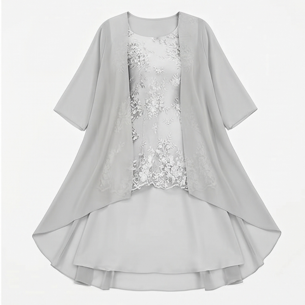 Elegant Lace and Chiffon Dress Set — View 15 | Clova