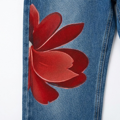 Bold Floral Wide Leg Jeans — View 9 | Clova