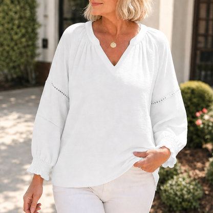Lantern Sleeve V-Neck Blouse — View 11 | Clova