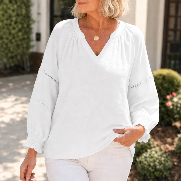 Lantern Sleeve V-Neck Blouse — View 11 | Clova