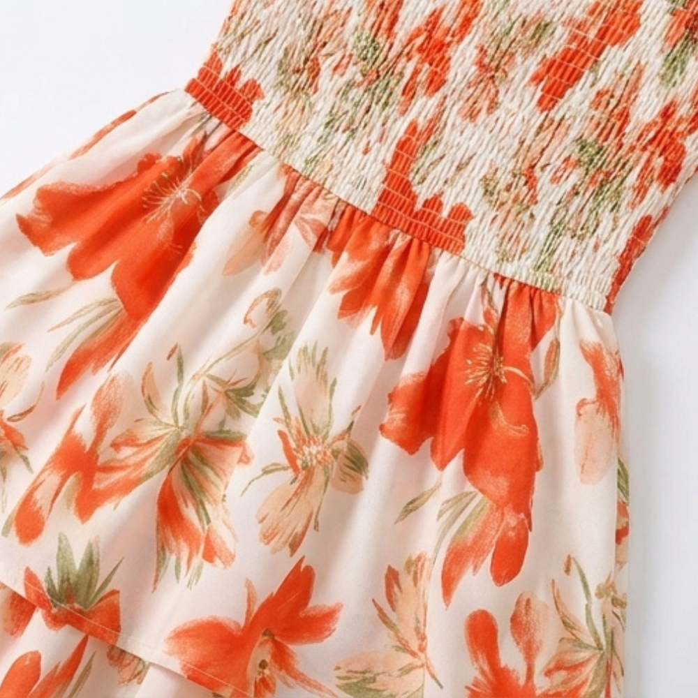 Smocked Square-Neck Floral Maxi — View 10 | Clova