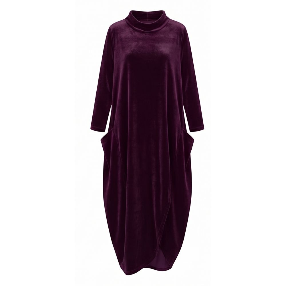Velvet Cocoon Midi Dress with Hidden Pockets — View 17 | Clova