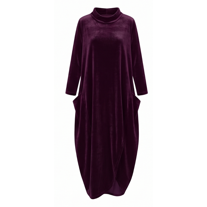 Velvet Cocoon Midi Dress with Hidden Pockets — View 17 | Clova