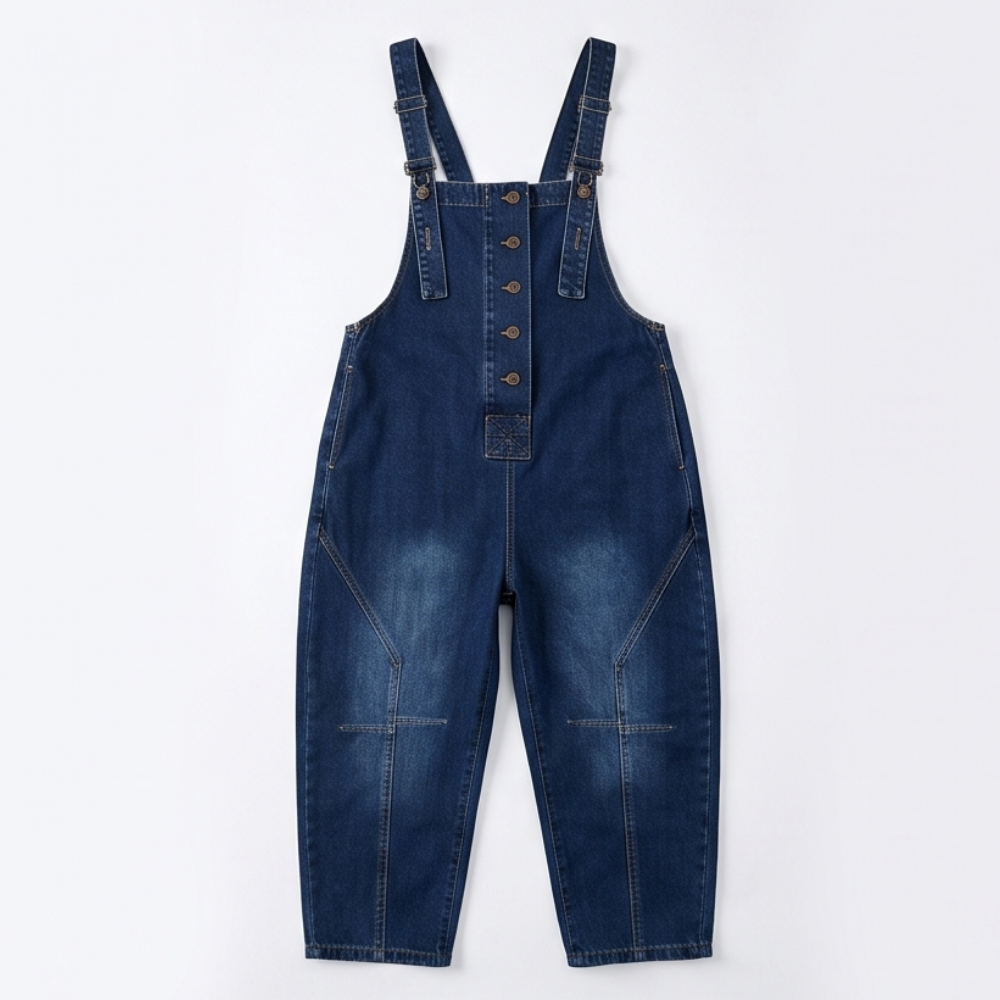 Button-Front Tapered Denim Overalls — View 11 | Clova