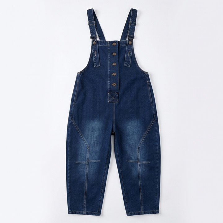 Button-Front Tapered Denim Overalls — View 11 | Clova