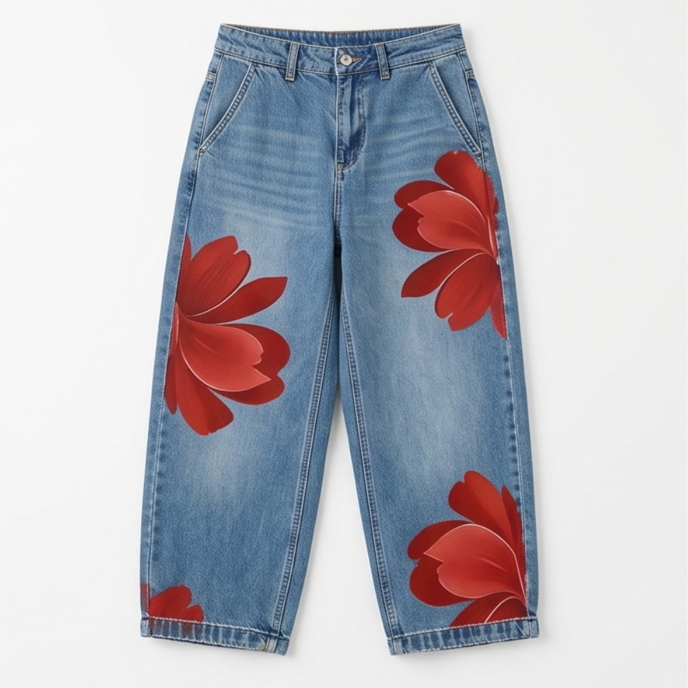 Bold Floral Wide Leg Jeans — View 16 | Clova