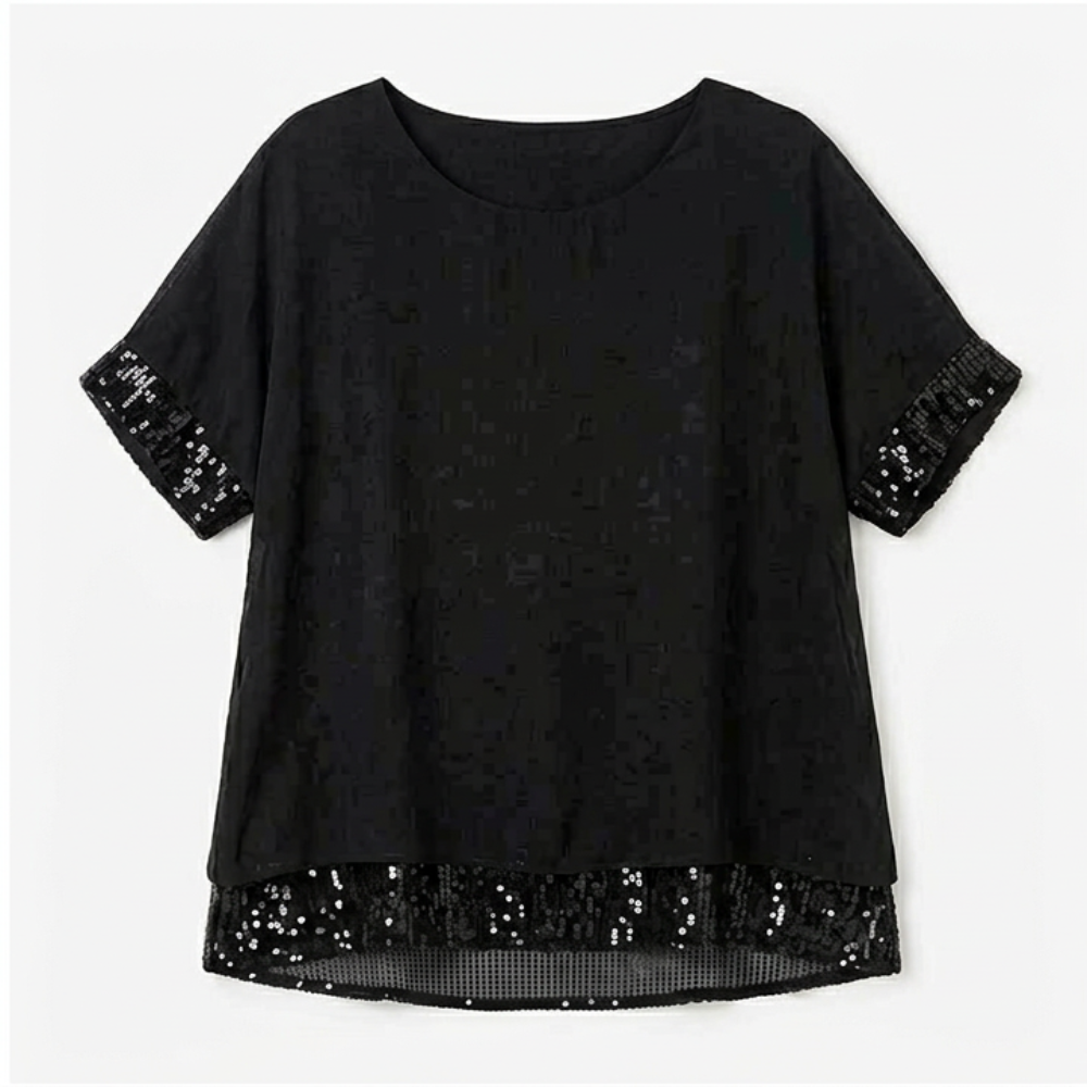 Sequin Trim Layered Chiffon Top — View 11 | Clova
