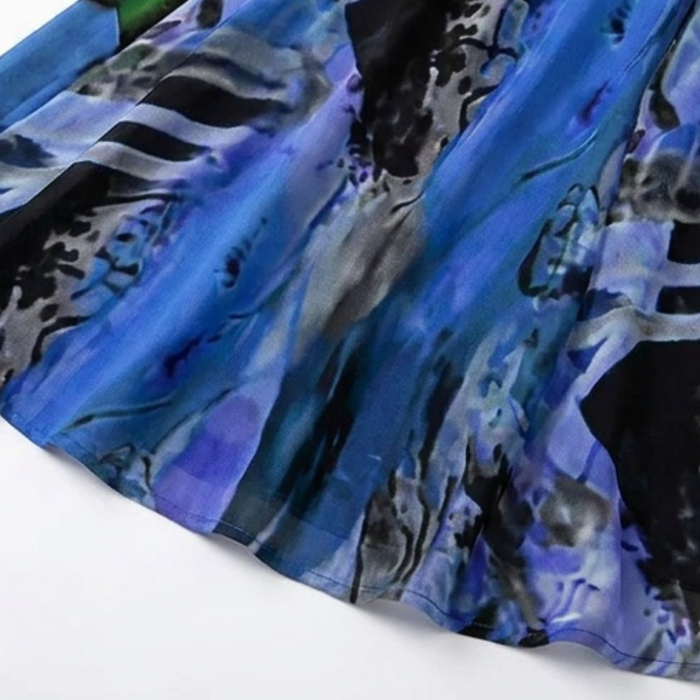 Printed Midi Dress with Attached Cardigan — View 17 | Clova