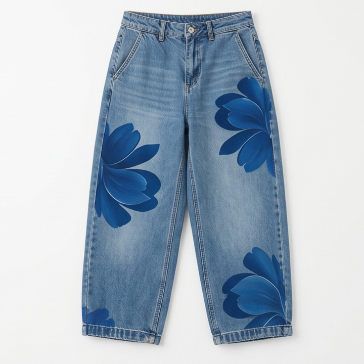 Bold Floral Wide Leg Jeans — View 12 | Clova