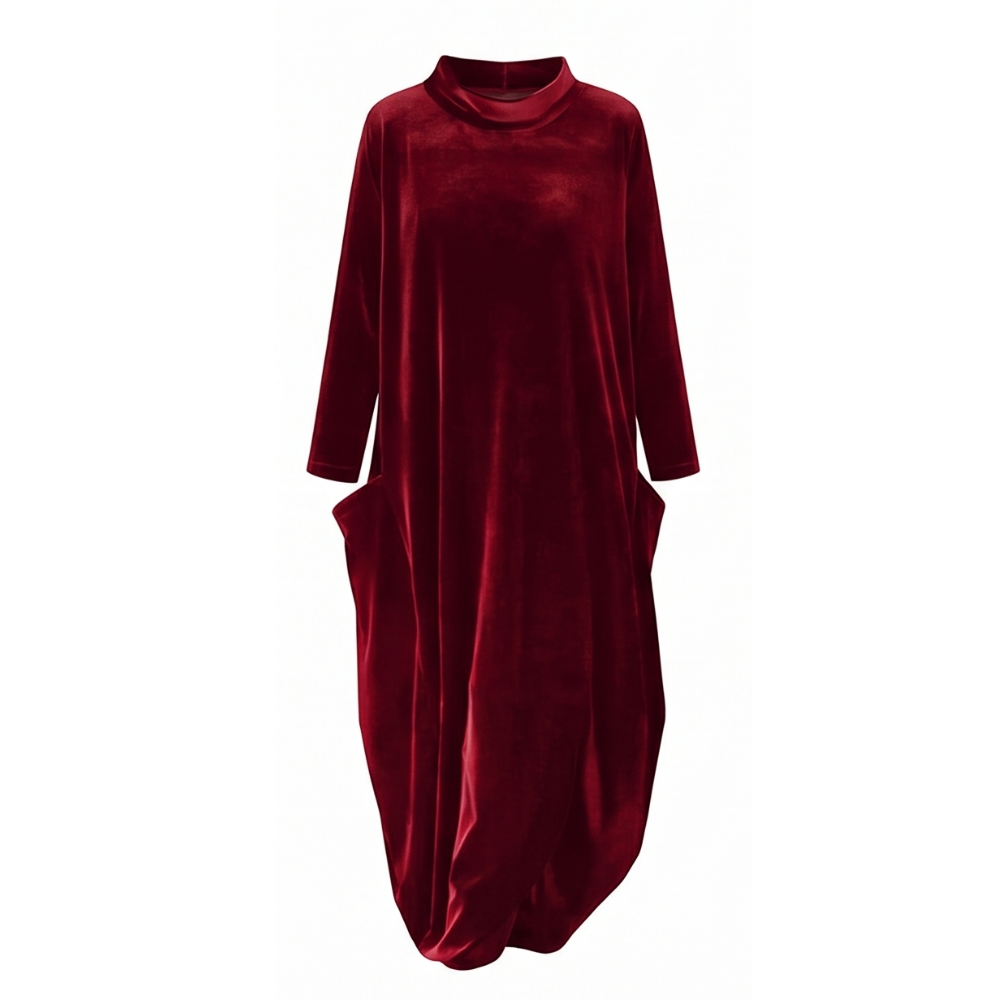 Velvet Cocoon Midi Dress with Hidden Pockets — View 14 | Clova