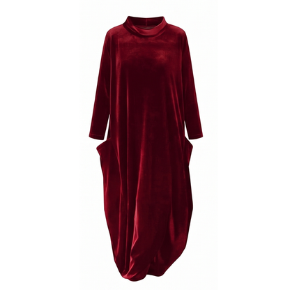 Velvet Cocoon Midi Dress with Hidden Pockets — View 14 | Clova