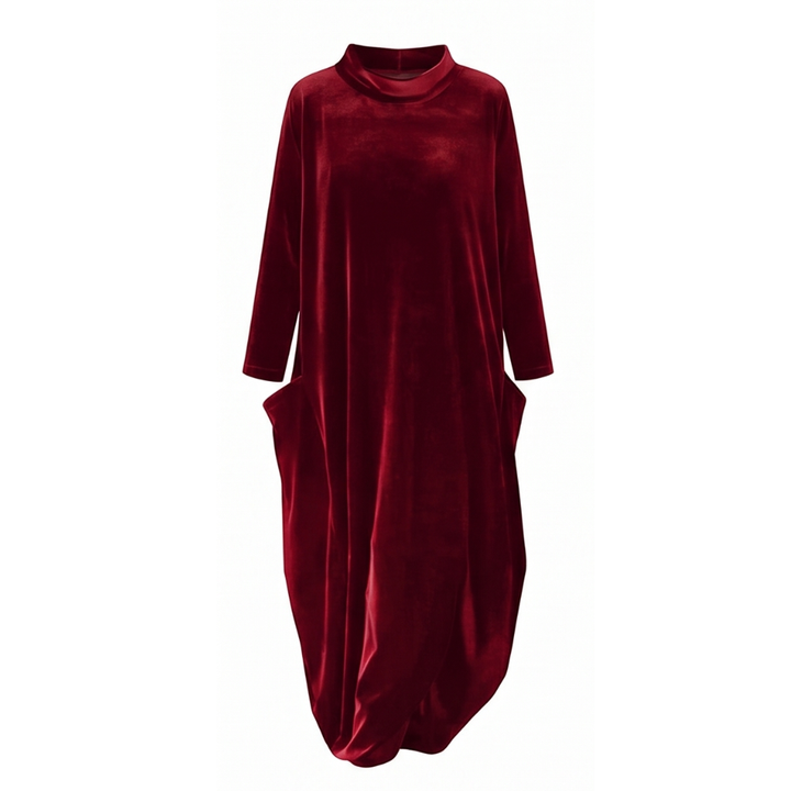 Velvet Cocoon Midi Dress with Hidden Pockets — View 14 | Clova