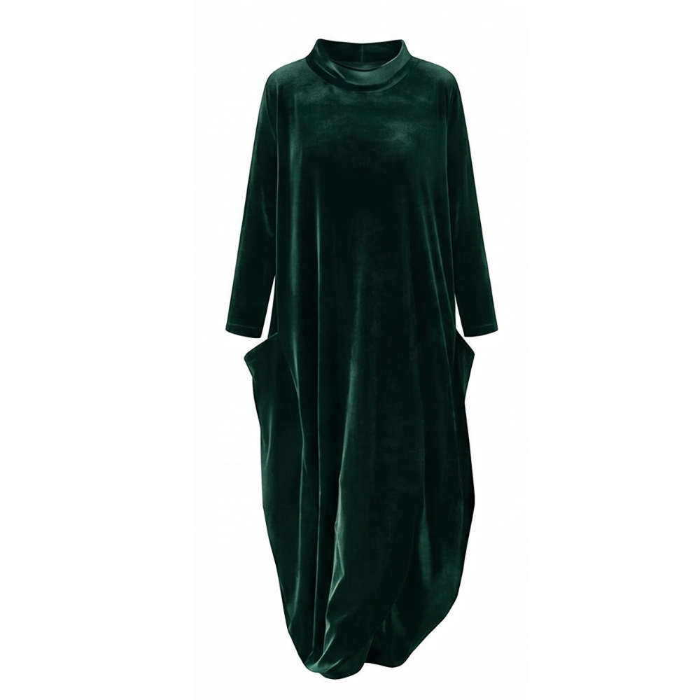 Velvet Cocoon Midi Dress with Hidden Pockets — View 16 | Clova