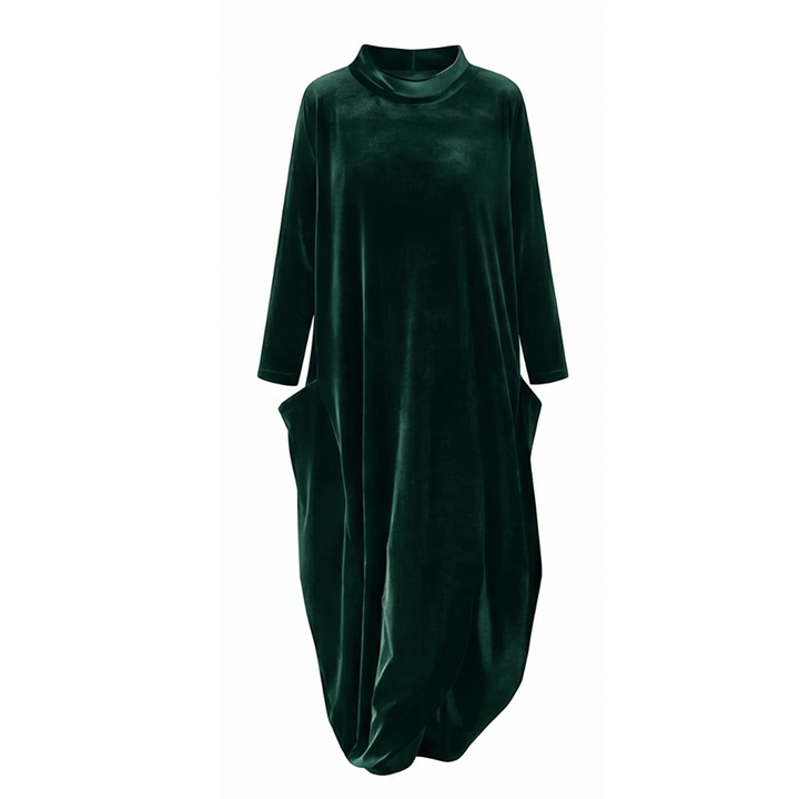 Velvet Cocoon Midi Dress with Hidden Pockets — View 16 | Clova
