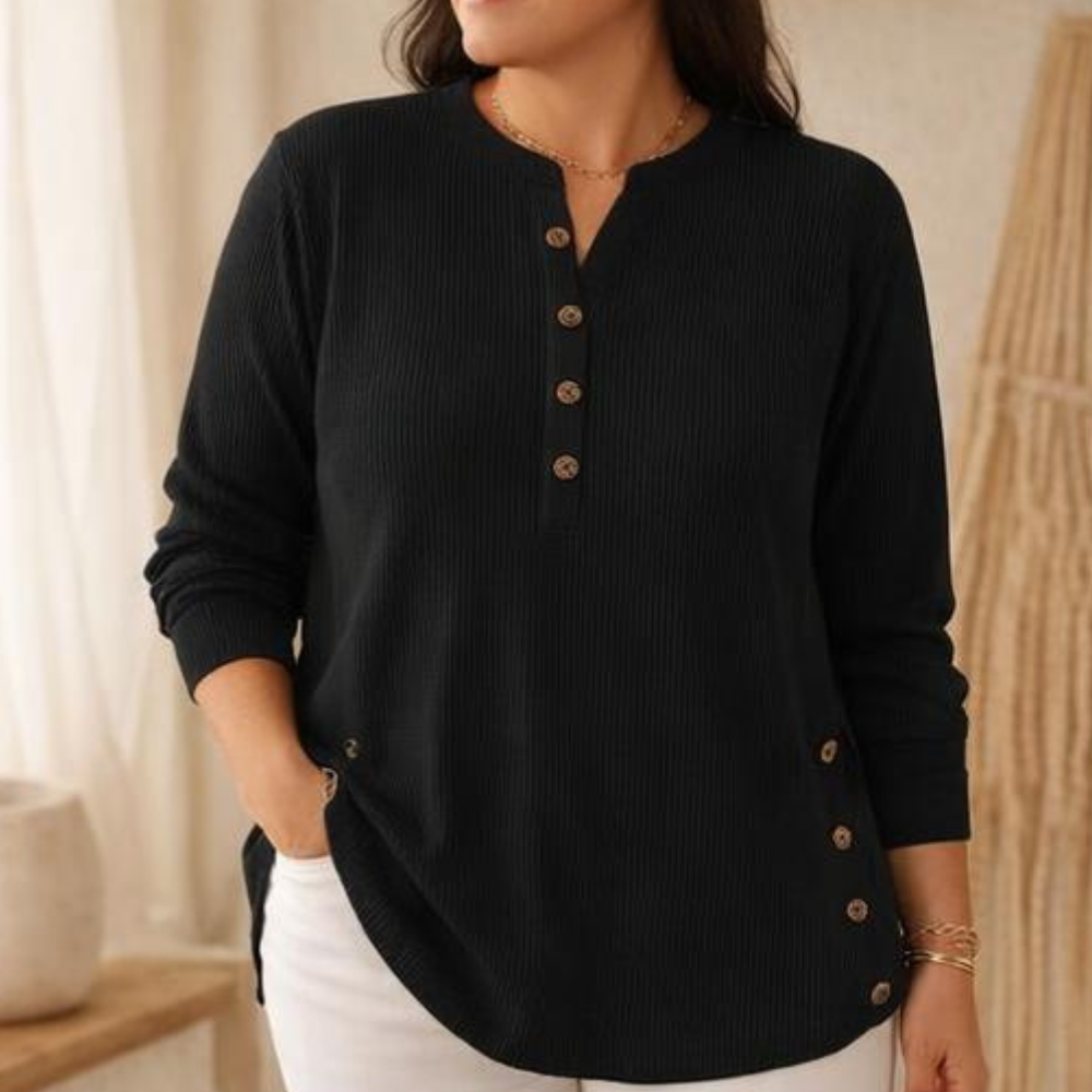 Ribbed Button-Up Henley Tunic — View 16 | Clova