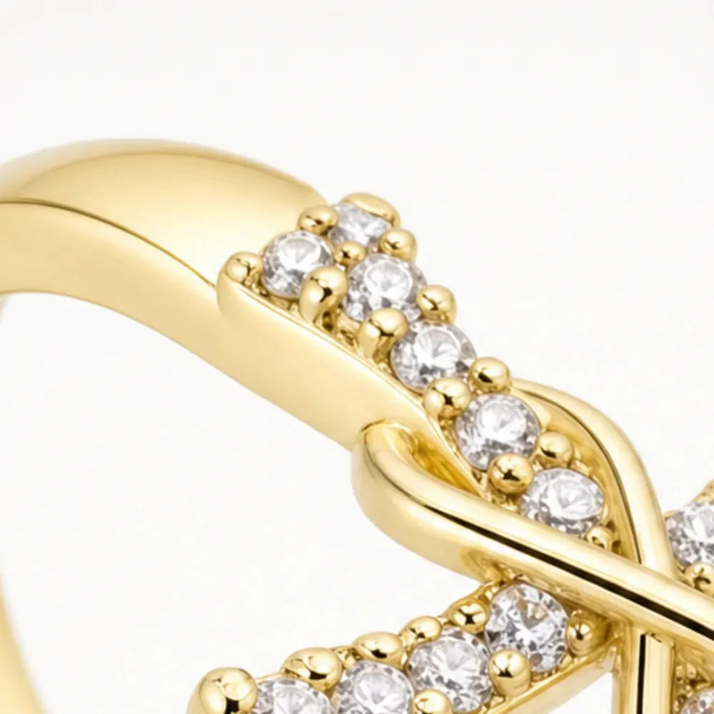 Mobius Cross Ring with Pavé Stones, Gold or Silver