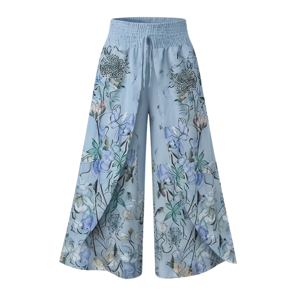 Boho Floral Wide-Leg Pants with Split Front — View 13 | Clova