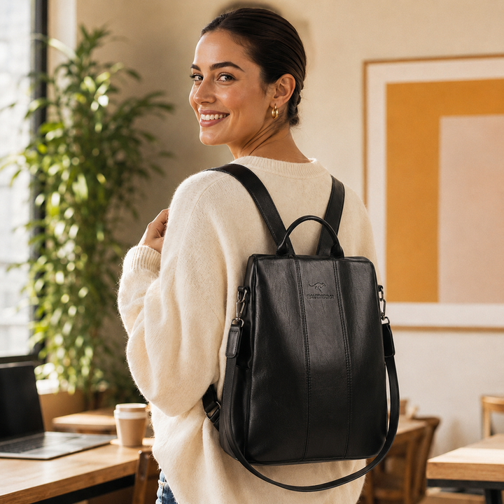 Convertible Leather Backpack Crossbody Bag for Women
