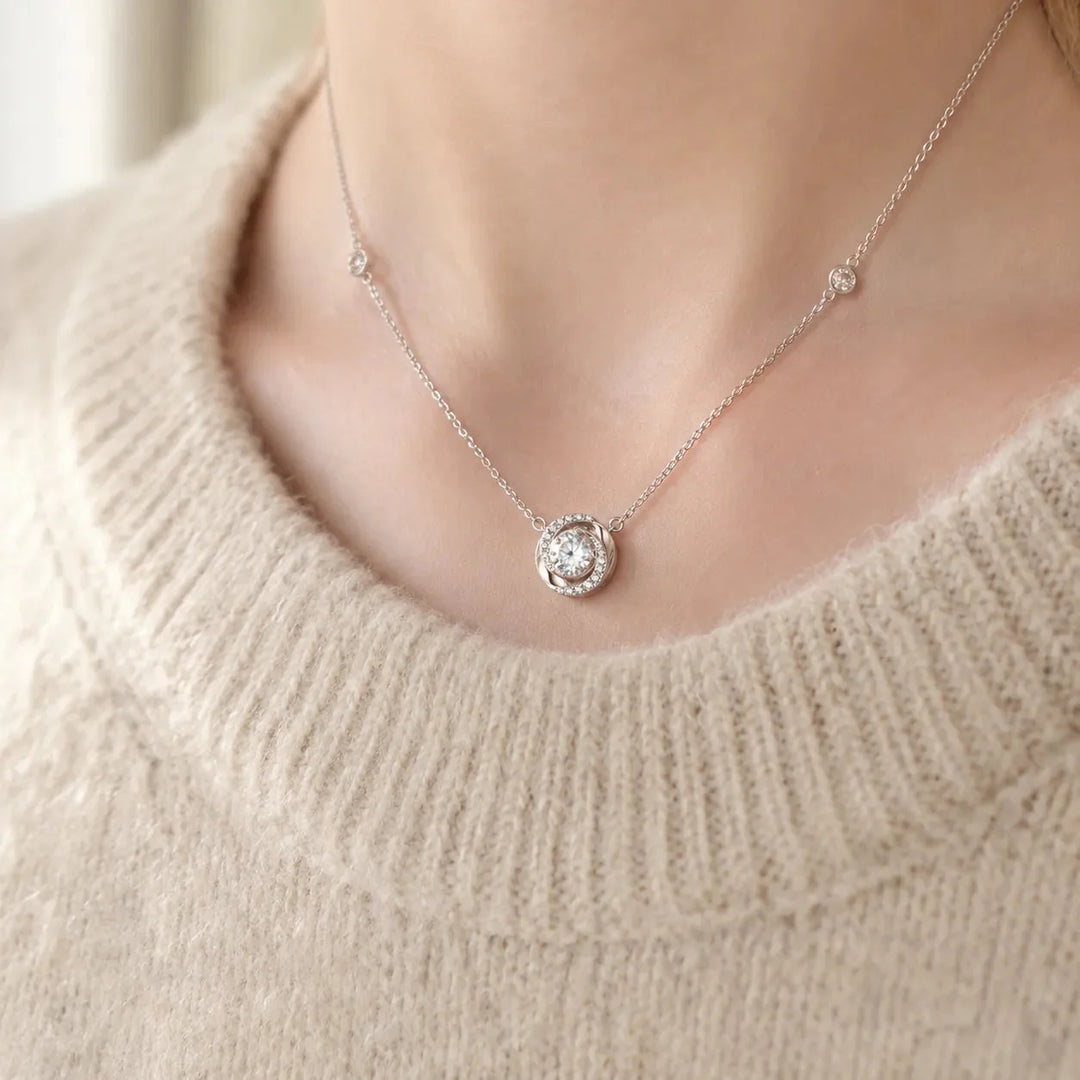 Floating Stone Silver Necklace with Pavé Halo