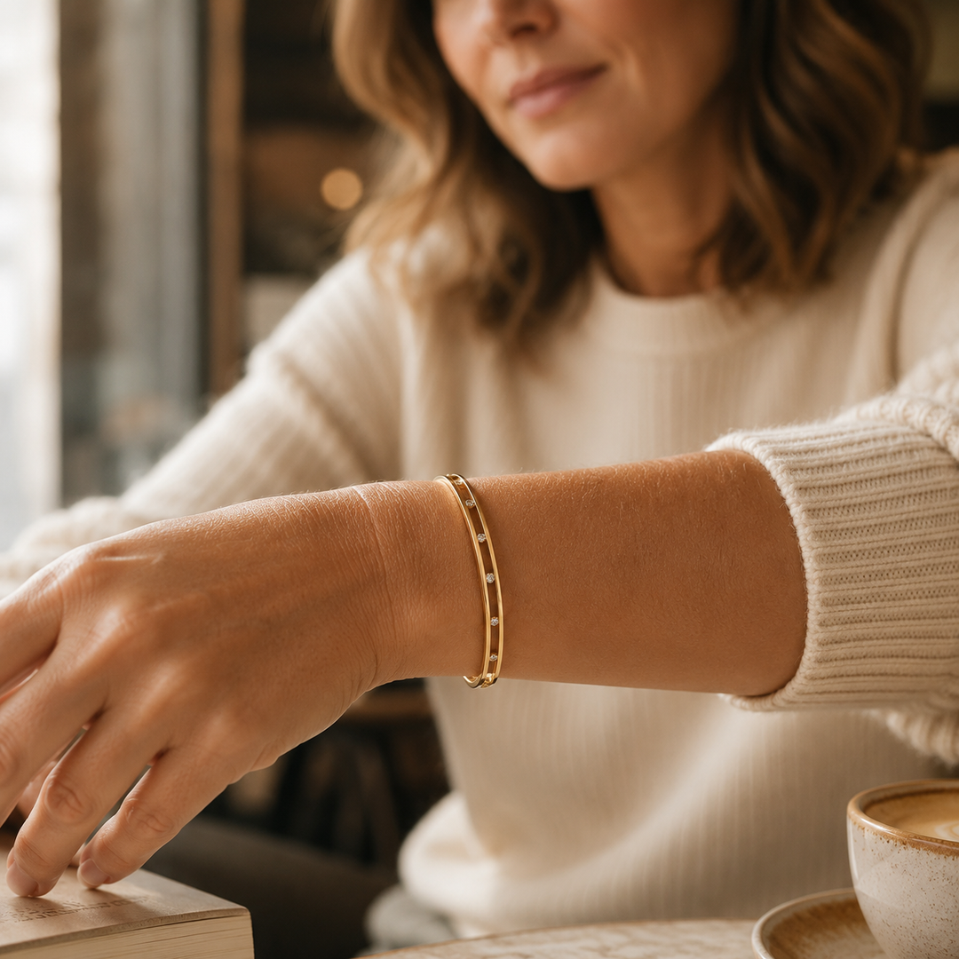 Floating Crystal Gold Bangle Bracelet for Women