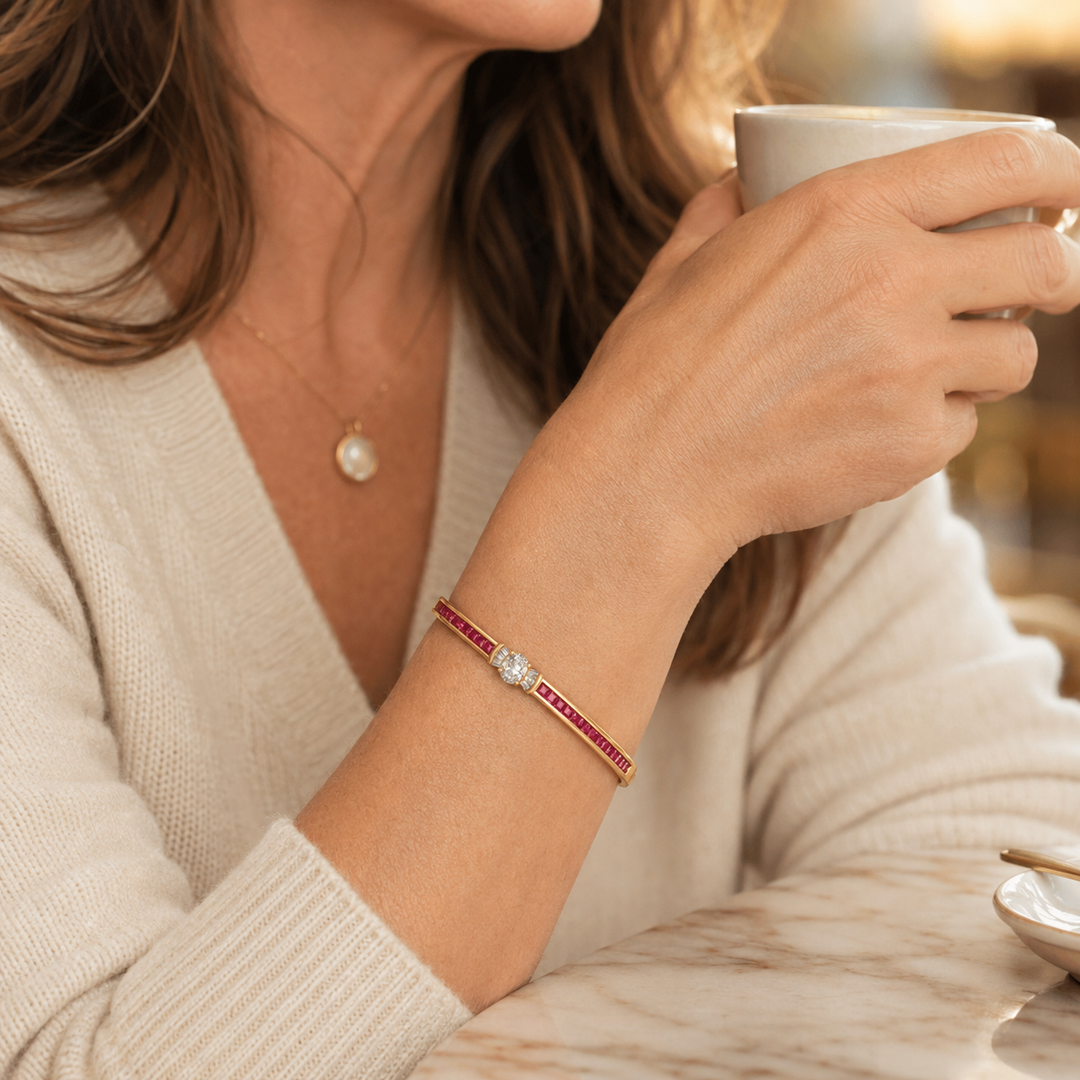 Bangle Bracelet with Oval Crystal Center Stone