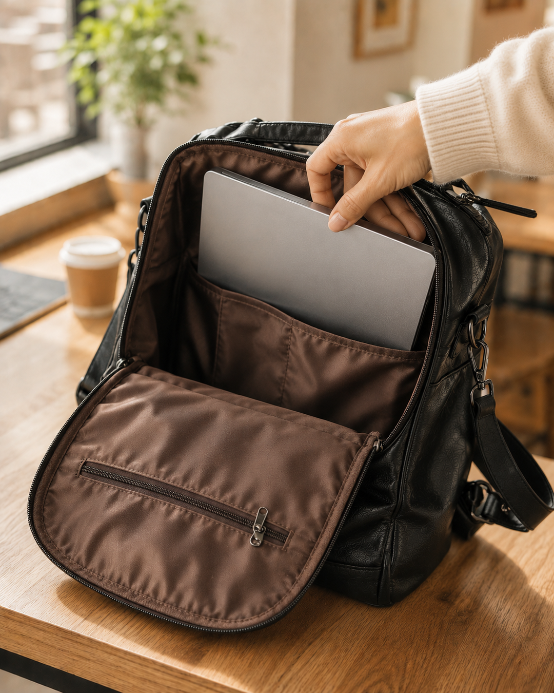 Convertible Leather Backpack Crossbody Bag for Women