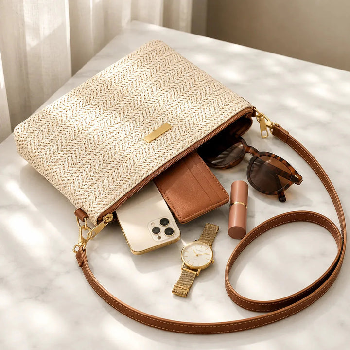 Woven Straw Crossbody Clutch Bag for Women