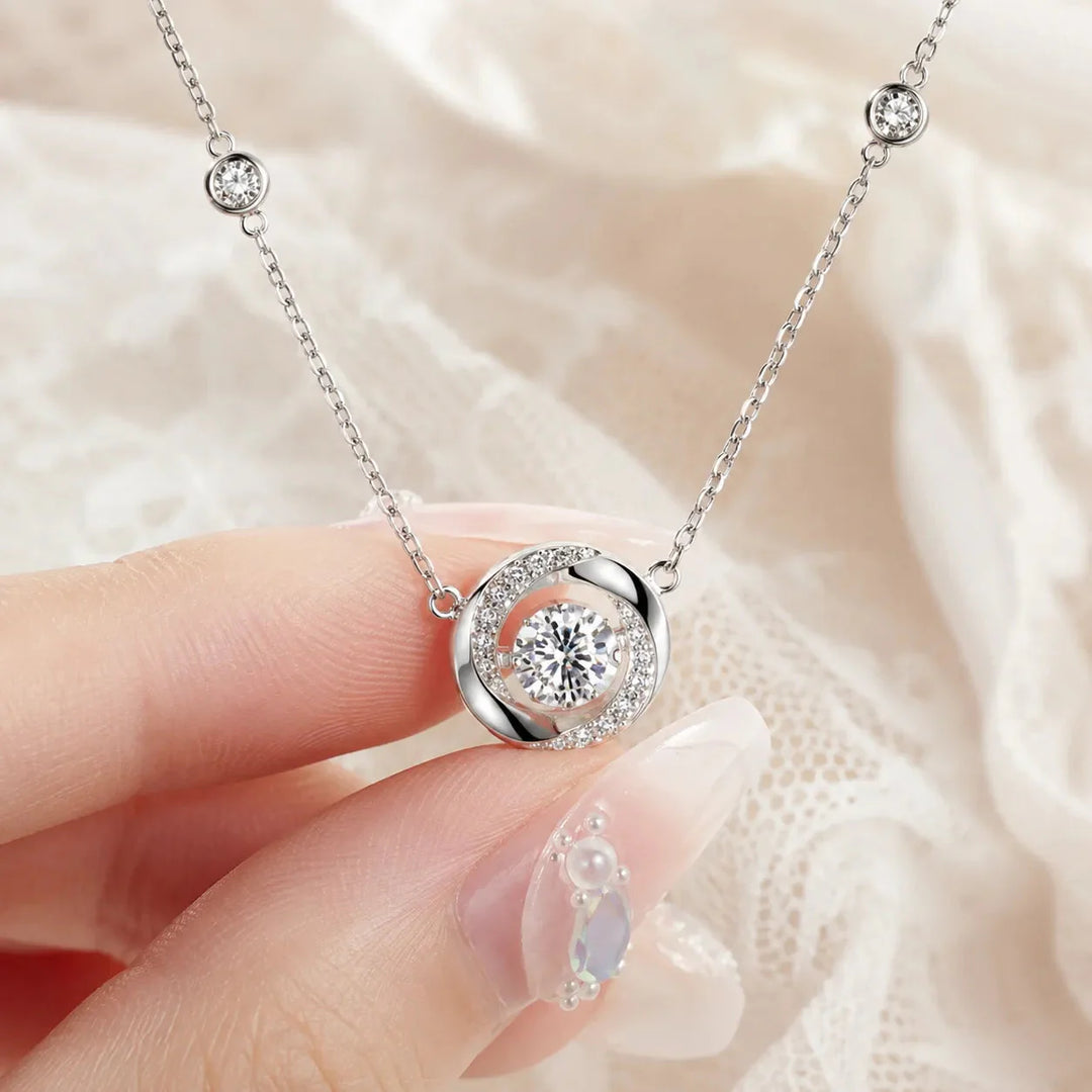 Floating Stone Silver Necklace with Pavé Halo