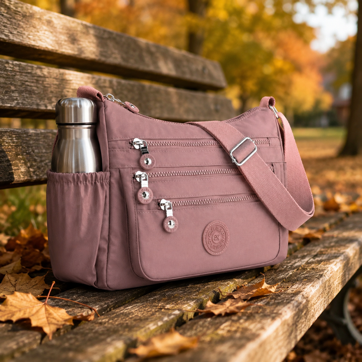 Lightweight Nylon Crossbody Bag with 6 Pockets