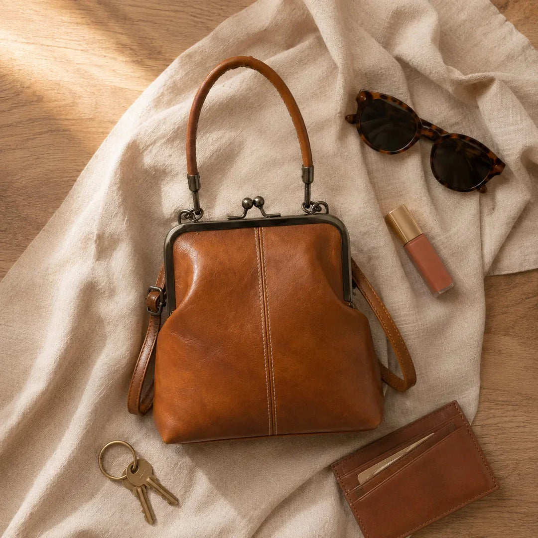 Vintage Kiss Lock Crossbody Bag with Top Handle