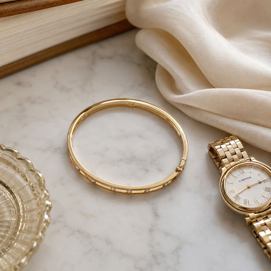 Floating Crystal Gold Bangle Bracelet for Women