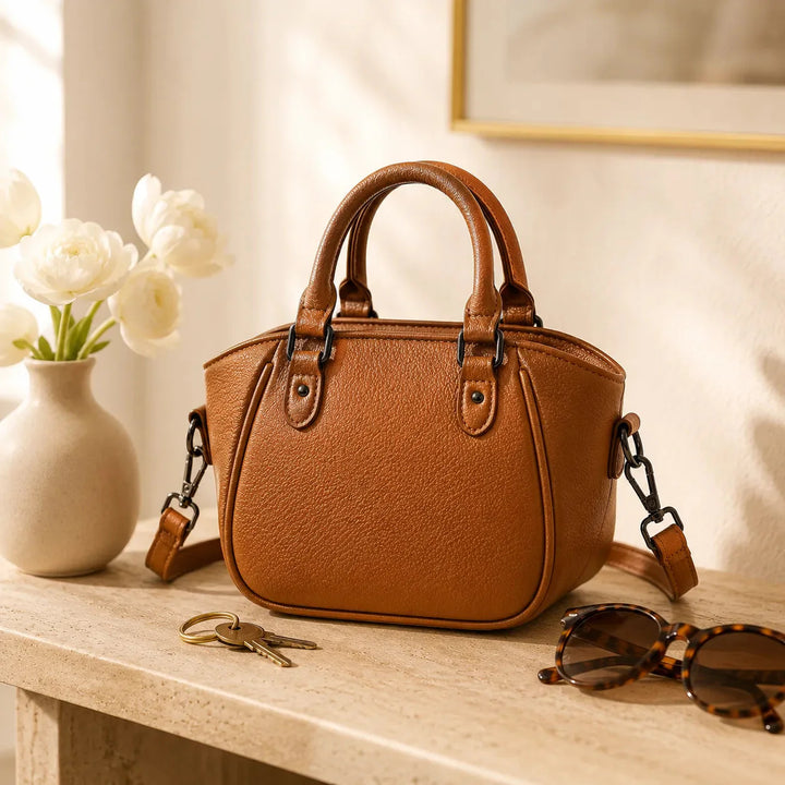 Structured Boston Handbag with Convertible Crossbody Strap, Polished Hardware