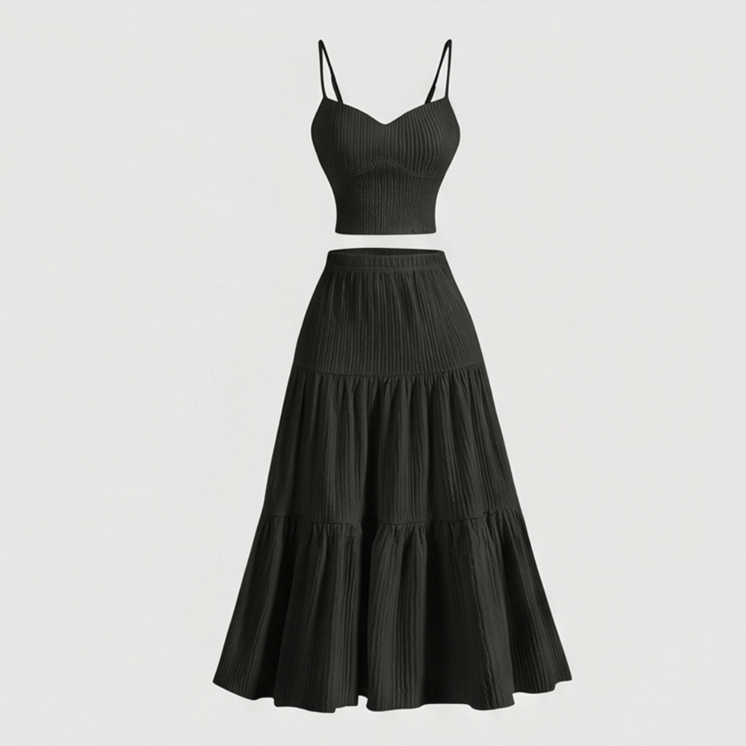 Solavie Tiered Maxi Skirt &amp; Cami Matching Set — View 17 | Clova