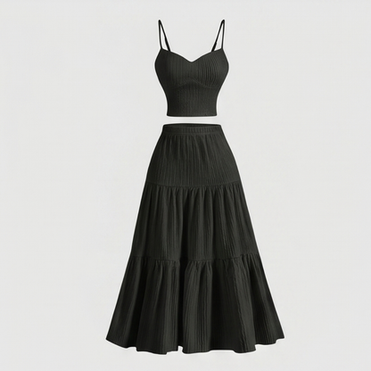 Solavie Tiered Maxi Skirt & Cami Matching Set — View 17 | Clova