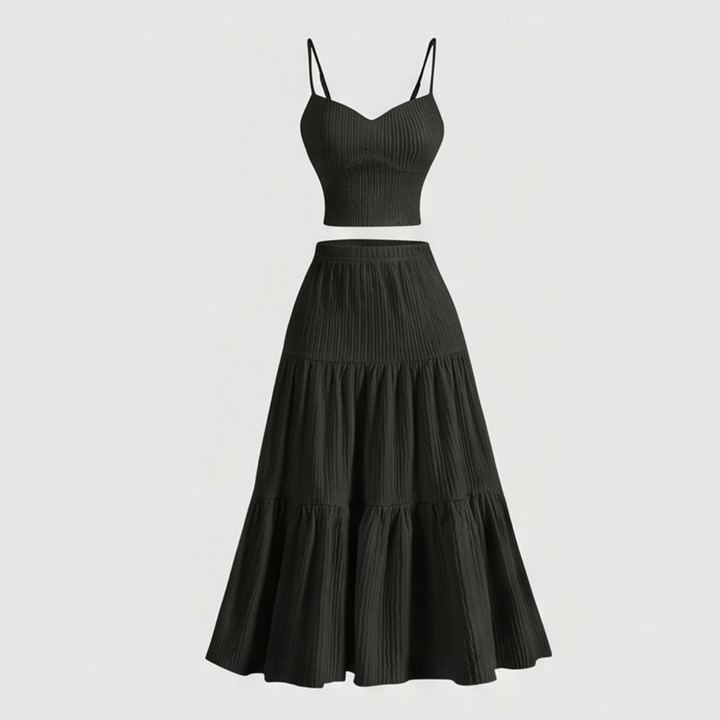 Solavie Tiered Maxi Skirt &amp; Cami Matching Set — View 17 | Clova