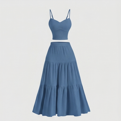 Solavie Tiered Maxi Skirt & Cami Matching Set — View 16 | Clova