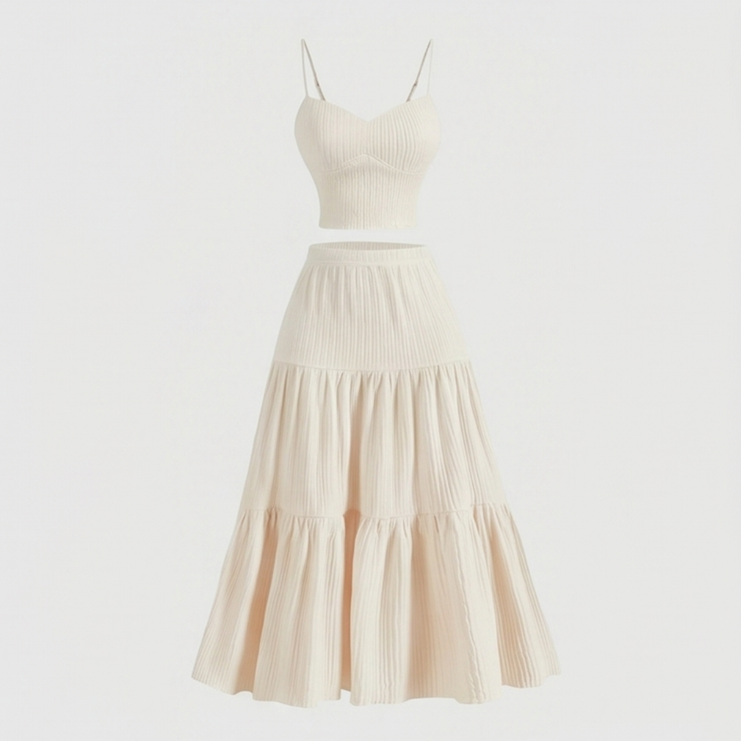 Solavie Tiered Maxi Skirt & Cami Matching Set — View 18 | Clova
