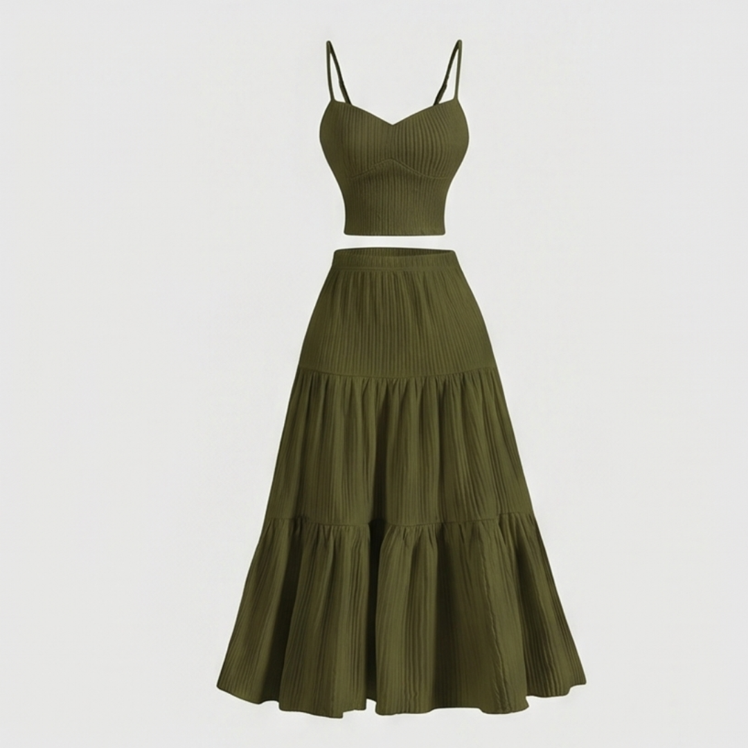 Solavie Tiered Maxi Skirt & Cami Matching Set — View 19 | Clova