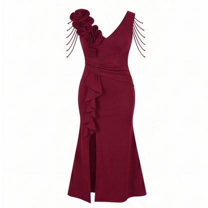 Rosette Shoulder Mermaid Evening Gown — View 12 | Clova