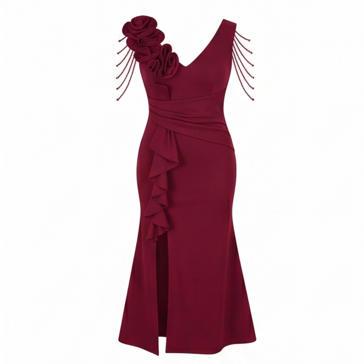 Rosette Shoulder Mermaid Evening Gown — View 12 | Clova
