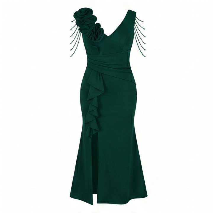 Rosette Shoulder Mermaid Evening Gown — View 14 | Clova