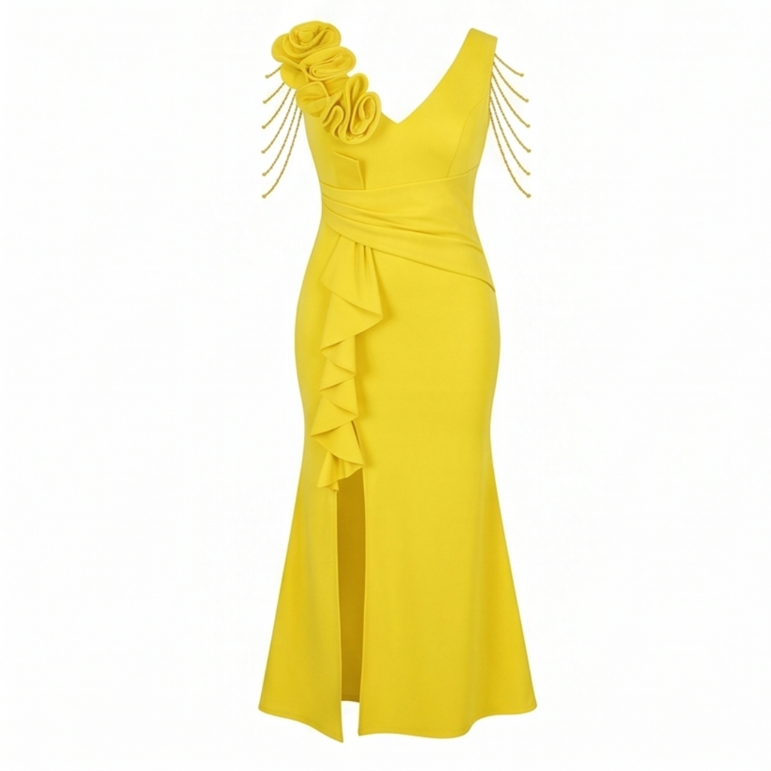 Rosette Shoulder Mermaid Evening Gown — View 16 | Clova