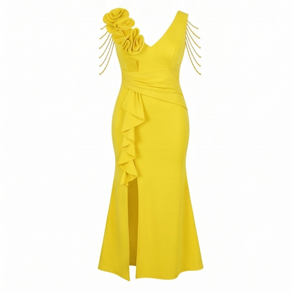 Rosette Shoulder Mermaid Evening Gown — View 16 | Clova