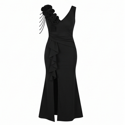 Rosette Shoulder Mermaid Evening Gown — View 17 | Clova