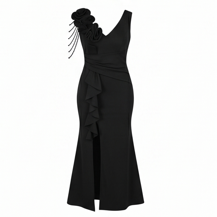Rosette Shoulder Mermaid Evening Gown — View 17 | Clova