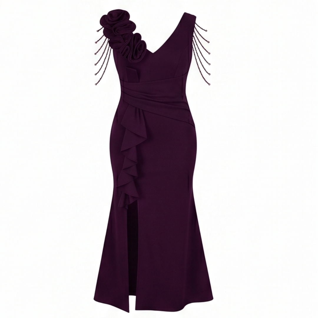 Rosette Shoulder Mermaid Evening Gown — View 15 | Clova