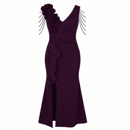 Rosette Shoulder Mermaid Evening Gown — View 15 | Clova