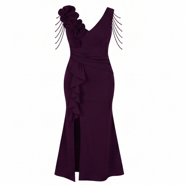 Rosette Shoulder Mermaid Evening Gown — View 15 | Clova