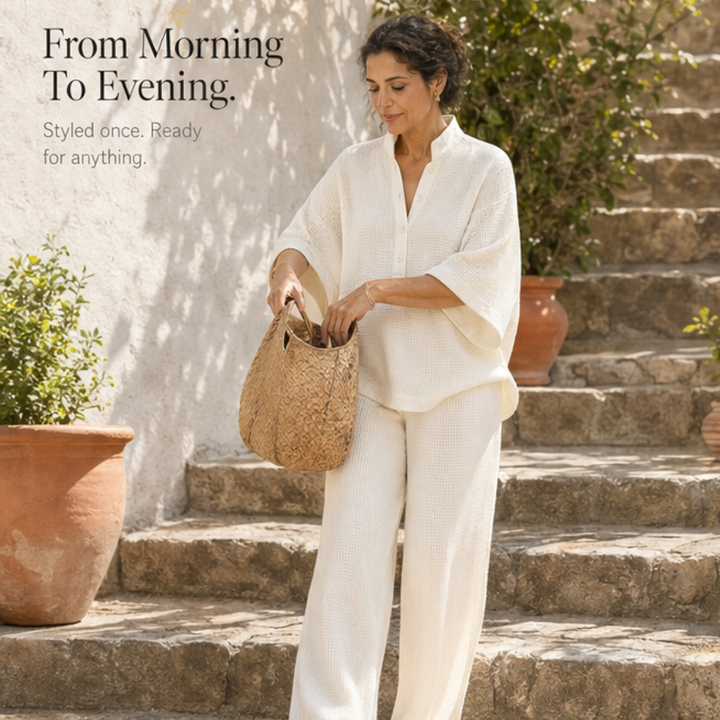 Vienelle Waffle-Knit Two-Piece Set for Effortless Everyday Style — View 7 | Clova