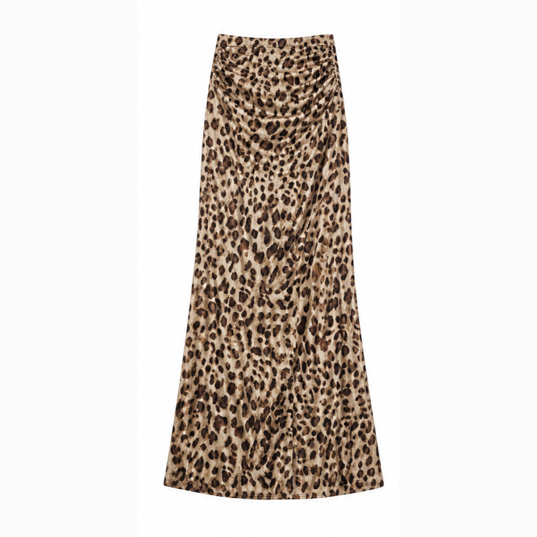 Curvy-Fit Leopard Print Maxi Skirt — View 9 | Clova